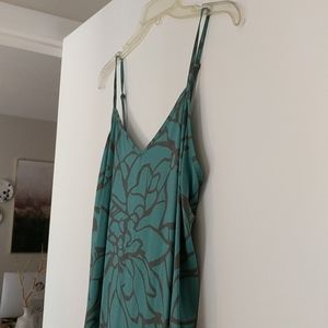 Gap Teal & Brown Abstract Floral Maxi Slip Dress• Size 4